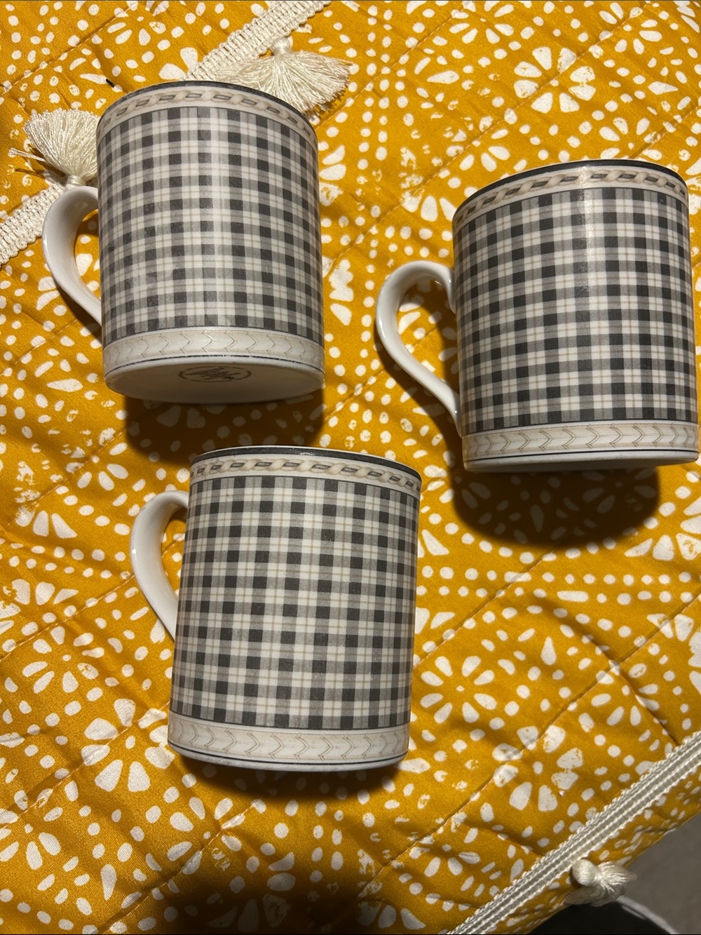Royal Doulton Black and Cream Plaid Porcelain Mug Set of 3